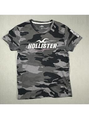 Hollister T-Shirt Camo Pink White Stitched Logo Y2K